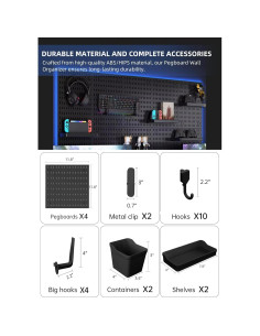 Kit Organizador de Pared Zestify - Tablero Perforado 4 Piezas Negro 2