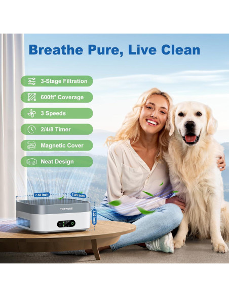 Purificador de Aire TDBYWAE HEPA para Mascotas y Alergias - 600 ft Purificador de Aire TDBYWAE HEPA para Mascotas y Alergias - 600 ft