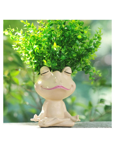 Maceta de Resina Rana de Yoga PlotX con Drenaje 24.1x12.7 cm