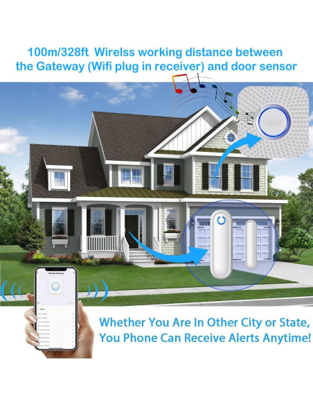 Timbre de puerta WiFi YisTech con sensor y alarma 182.88m Timbre de puerta WiFi YisTech con sensor y alarma 182.88m