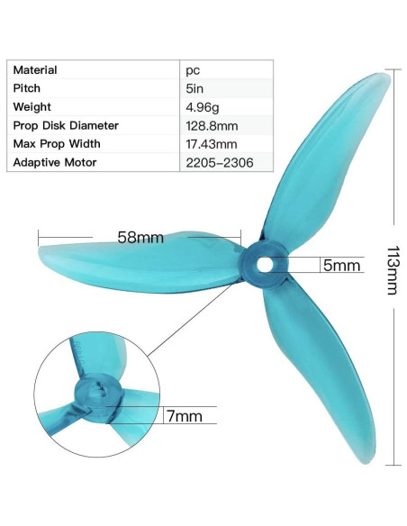 Hélices de 5" Gemfan 51499 para Drones FPV - 16 Piezas Hélices de 5" Gemfan 51499 para Drones FPV - 16 Piezas