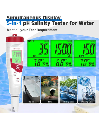 Medidor de pH y Salinidad GIDIGI 5 en 1 para Piscinas