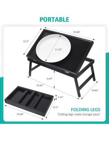 Mesa de cama ajustable Artmeer para desayuno y laptop - Negro