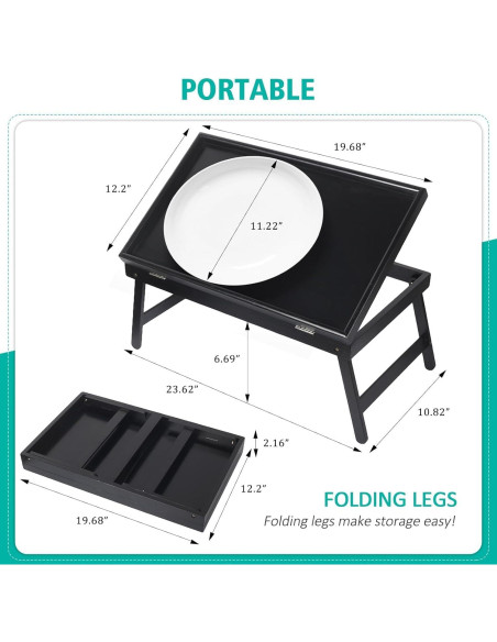 Mesa de cama ajustable Artmeer para desayuno y laptop - Negro Mesa de cama ajustable Artmeer para desayuno y laptop - Negro