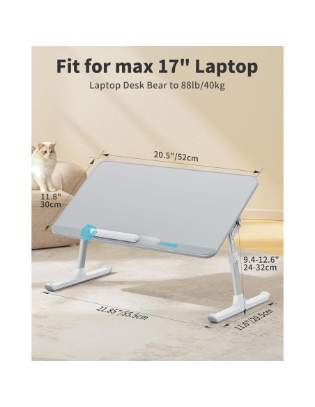 Mesa de cama ajustable SAIJI, escritorio portátil gris 52x30 cm Mesa de cama ajustable SAIJI, escritorio portátil gris 52x30 cm