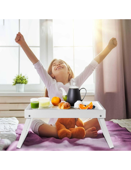 Mesa de bandeja de cama RRX de bambú plegable blanca 47x28 cm Mesa de bandeja de cama RRX de bambú plegable blanca 47x28 cm