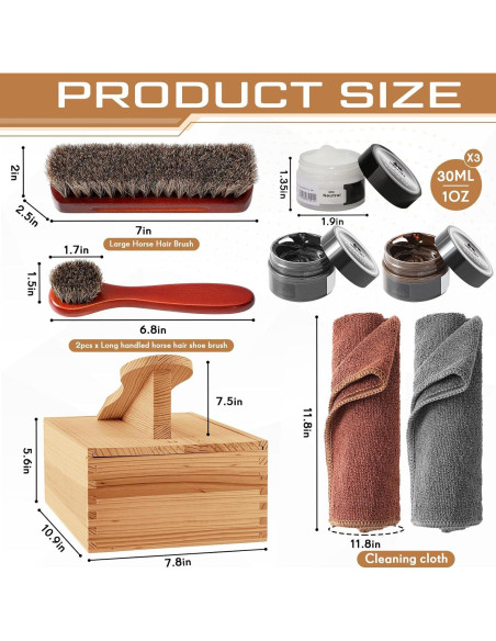 Kit de Cuidado de Zapatos Wovnet 9 Piezas con Caja de Madera Kit de Cuidado de Zapatos Wovnet 9 Piezas con Caja de Madera