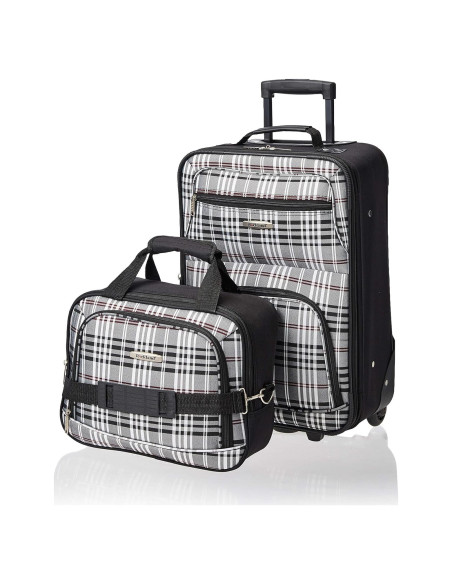 Conjunto de Equipaje Rockland 2 Piezas Expandible Cuadros Negros Conjunto de Equipaje Rockland 2 Piezas Expandible Cuadros Negros