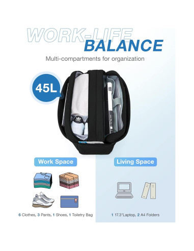 Bolsa de Viaje 45L BAGSMART Negra con Compartimentos para Laptop y Zapatos