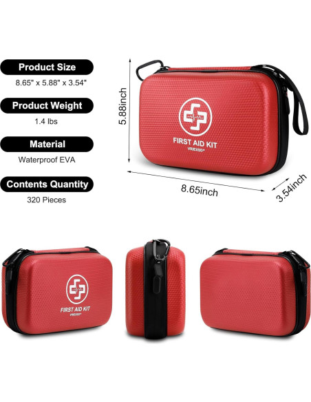Kit de Primeros Auxilios VRIEXSD 320 Piezas Impermeable Rojo Kit de Primeros Auxilios VRIEXSD 320 Piezas Impermeable Rojo