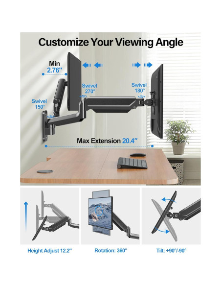 Soporte de Pared Doble para Monitor MOUNTUP 32" Ajustable VESA