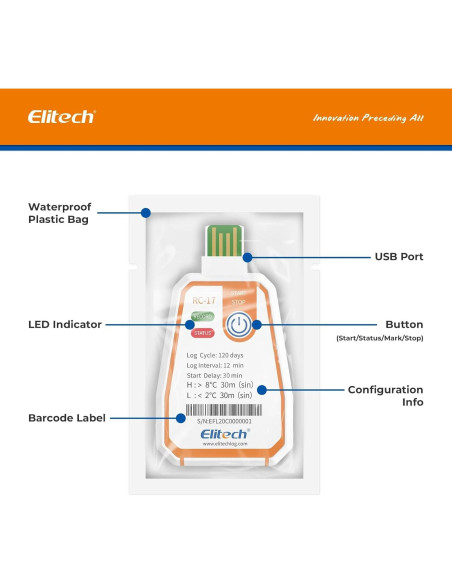 Registrador de Datos de Temperatura Elitech RC-17 USB -30 a 70C Registrador de Datos de Temperatura Elitech RC-17 USB -30 a 70C