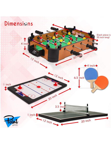 Mesa de Juegos 3 en 1 Point Games - Hockey, Futbolín y Tenis de Mesa Mesa de Juegos 3 en 1 Point Games - Hockey, Futbolín y Tenis de Mesa