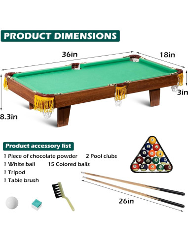 Mesa de Billar Mini REAHOISY 91.44 cm Portátil Completa