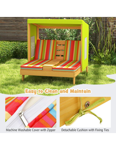 Silla Lounge Doble para Niños HONEY JOY con Dosel y Portavasos Silla Lounge Doble para Niños HONEY JOY con Dosel y Portavasos