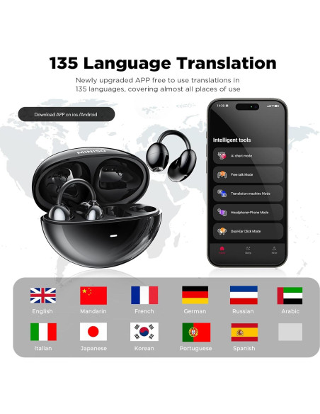 Auriculares Traductores MINISO MS192 Bluetooth 135 Idiomas Auriculares Traductores MINISO MS192 Bluetooth 135 Idiomas