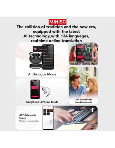 Auriculares Inalámbricos MINISO AI Traducción 134 Idiomas Bluetooth 6.0