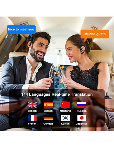 Auriculares de Traducción DTT Bluetooth 5.4 Negro 144 Idiomas