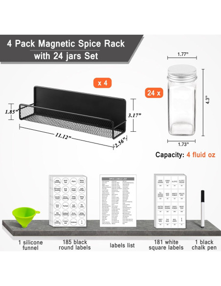 Estante Magnético para Especias Churboro - 4 Estantes + 24 Tarros 4oz Estante Magnético para Especias Churboro - 4 Estantes + 24 Tarros 4oz
