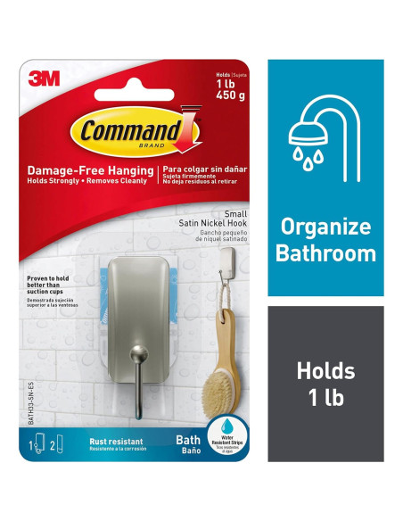 Ganchos de Baño Command BATH33-SN-ES, Niquel Satinado, 4 Piezas Ganchos de Baño Command BATH33-SN-ES, Niquel Satinado, 4 Piezas