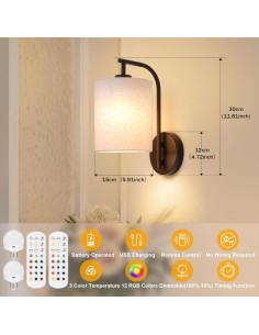 Juego de 2 Apliques de Pared Inalámbricos MATAMEYE Negro 2