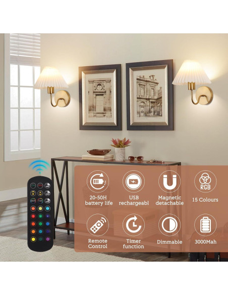 Conjunto de 2 Apliques de Pared KELUOLY Dorados Recargables Conjunto de 2 Apliques de Pared KELUOLY Dorados Recargables