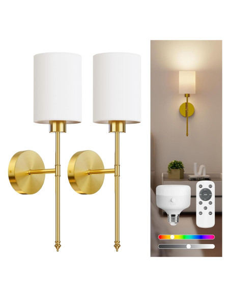 Conjunto 2 Apliques de Pared Inalámbricos NIORSUN Dorados Conjunto 2 Apliques de Pared Inalámbricos NIORSUN Dorados