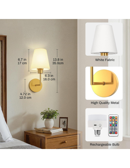 Apliques de Pared Recargables DORESshop Dorado 2 Unidades Apliques de Pared Recargables DORESshop Dorado 2 Unidades