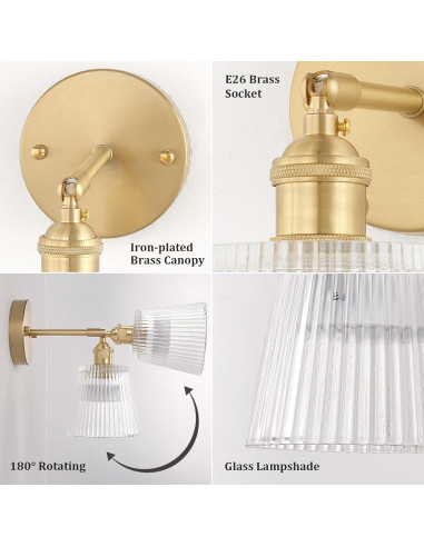 Aplique de Pared Vintage Shenmoyl con Pantalla de Vidrio y Control Remoto