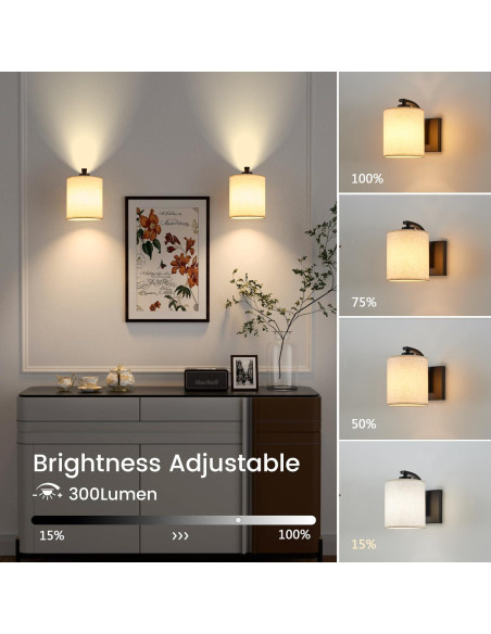 Juego de 2 Apliques de Pared Recargables LED A1A9 Negro Juego de 2 Apliques de Pared Recargables LED A1A9 Negro