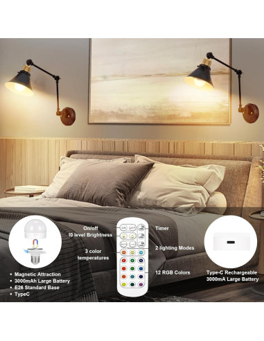 Apliques de Pared Recargables TRLIFE con Control Remoto - 2 Paquete