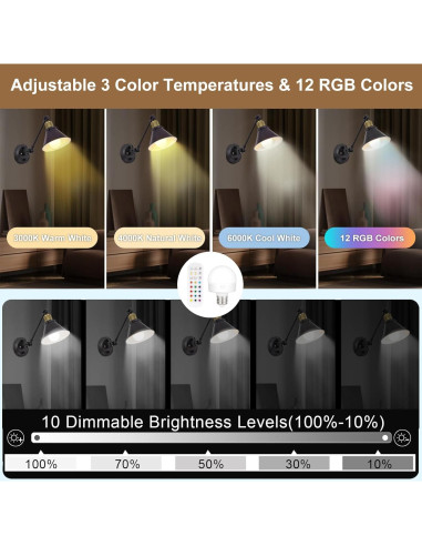 Aplique de Pared Inalámbrico TRLIFE, Juego de 2, Regulable y RGB
