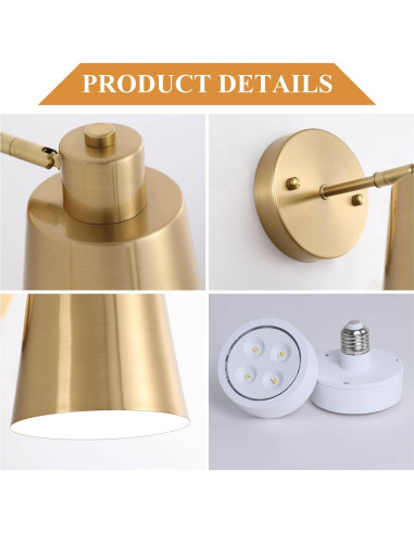 Juego de 2 Apliques de Pared LED Dorados con Control Remoto