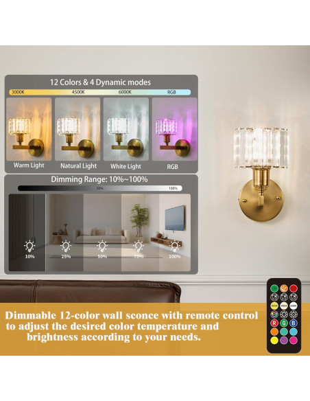 Apliques de Pared Inalámbricos BCGMYLN con Luz LED RGB 12 Colores Apliques de Pared Inalámbricos BCGMYLN con Luz LED RGB 12 Colores