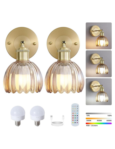 Aplique de Pared Inalámbrico LAPMUNG Ámbar 2 Paquete LED Aplique de Pared Inalámbrico LAPMUNG Ámbar 2 Paquete LED