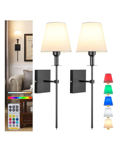 Juego de apliques de pared recargables Jengush, set de 2, 12 modos