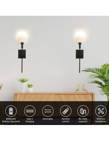 Juego de apliques de pared recargables Jengush, set de 2, 12 modos