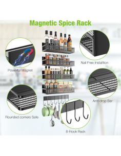 Estante de Especias Magnético Housmile 5 Paquetes Metal Negro 2