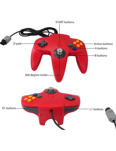 Controlador Clásico USonline911 para Nintendo 64 - Azul y Rojo