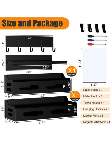 Estante Magnético para Especias SUNHEARTH - Paquete de 4, Negro