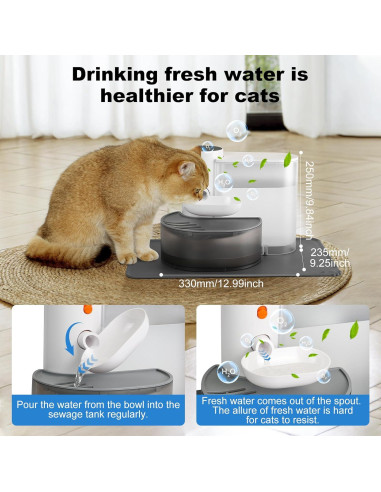 Fuente de Agua Inalámbrica para Gatos Wortade 3L Sin Filtro