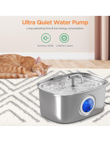 Fuente de Agua Automática para Gatos Rellaty 3.2L Acero Inoxidable