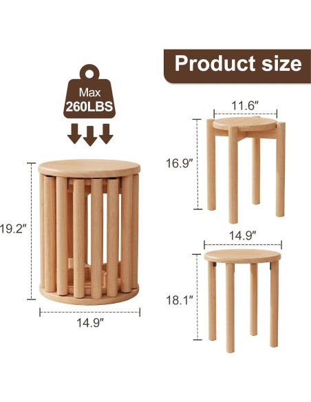 Juego de 4 Taburetes Apilables de Madera AnywaysWood 45.72 cm Juego de 4 Taburetes Apilables de Madera AnywaysWood 45.72 cm