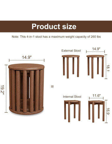 Juego de 4 Taburetes Apilables de Madera WoodsWhisper Nuez