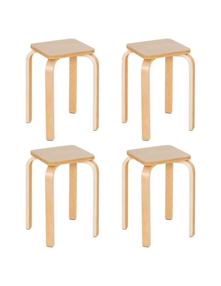 Conjunto de 4 Taburetes Apilables POWERSTONE de Madera Natural Conjunto de 4 Taburetes Apilables POWERSTONE de Madera Natural