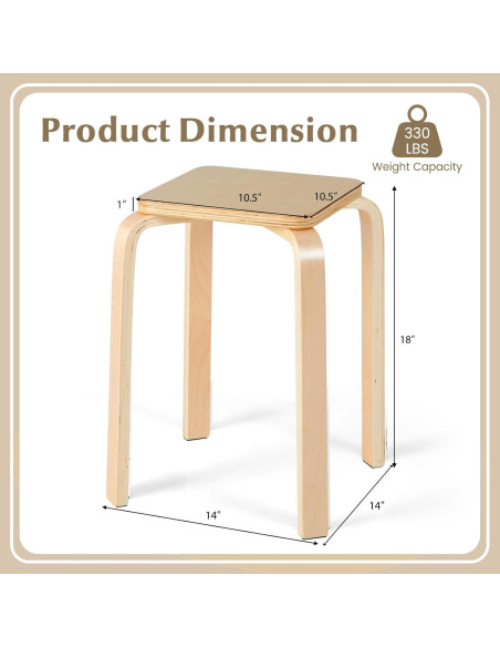Conjunto de 4 Taburetes Apilables POWERSTONE de Madera Natural Conjunto de 4 Taburetes Apilables POWERSTONE de Madera Natural