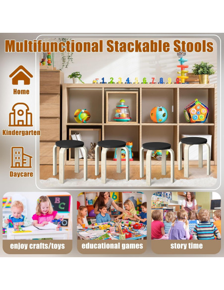 Taburetes de Madera Curvada FairySandy - 4 Pcs Apilables Negros Taburetes de Madera Curvada FairySandy - 4 Pcs Apilables Negros