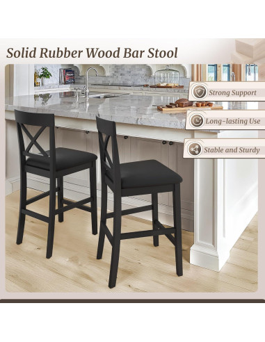 Set de 4 Taburetes de Bar Cozyman con Respaldo Negro 66 cm
