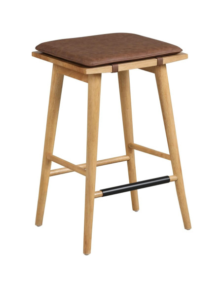 Taburete de Bar Nathan James Barker 64 cm Madera y Cuero - Juego de 4 Taburete de Bar Nathan James Barker 64 cm Madera y Cuero - Juego de 4