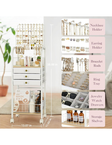 Organizador de Joyería Grande Keebofly 3 Cajones Blanco Organizador de Joyería Grande Keebofly 3 Cajones Blanco